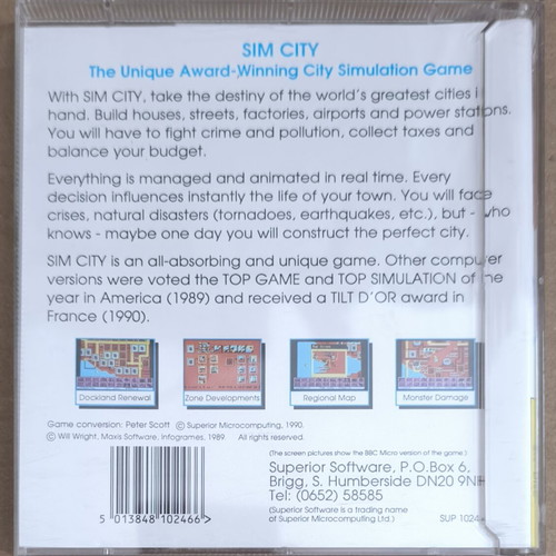 Sim City used for BBC Micro, disk