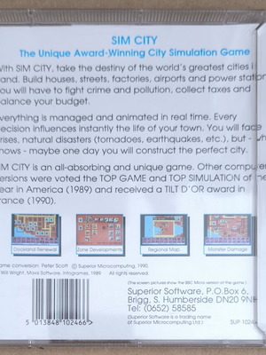 Sim City used for BBC Micro, disk