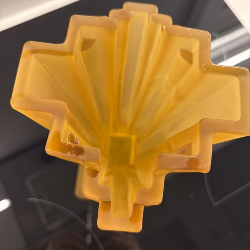 Art Deco vases set with frosted amber glass, like new