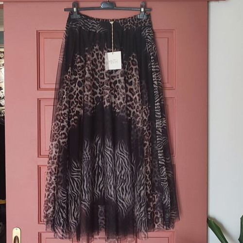 Maxi skirt flared animal print tulle new, one size