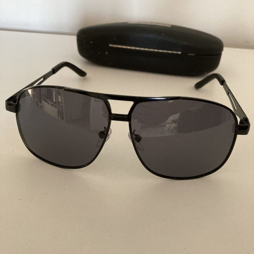 Black metal frame sunglasses with hard case