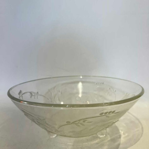 Vintage glass bowl with feet and flower patterns used