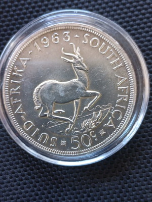 Silver coin South Africa 50 cent 1963 like new