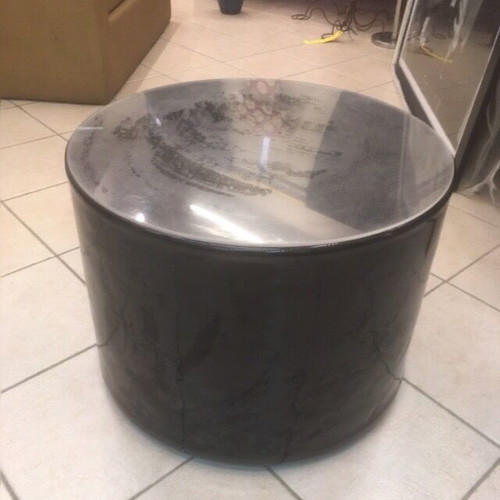 Tambour stool like new with solid wood legs and plexiglass surface