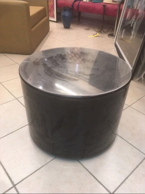 Tambour stool like new with solid wood legs and plexiglass surface