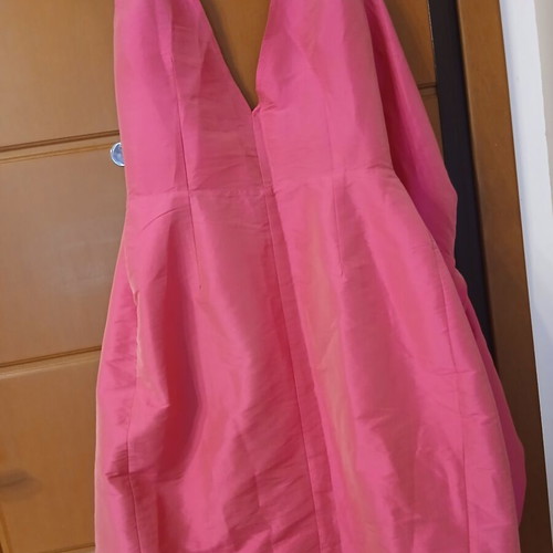 Midi cocktail dress fuchsia neon pink wrap style like new, size M