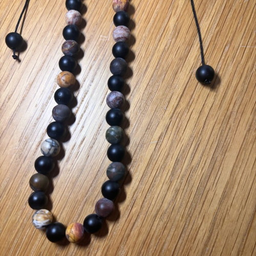 Necklace with natural stones black matte and colorful handmade new