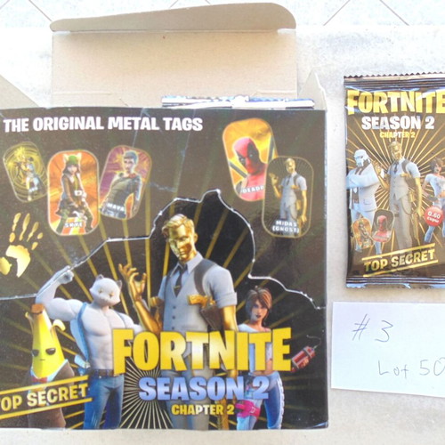 Fortnite Chapter 2 Season 2 Metal Tags Complete Box with 50 Sealed Packs