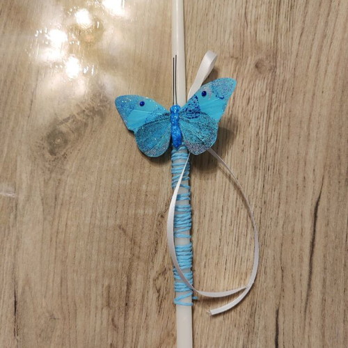 Blue Butterfly Candle with Glitter 37cm New