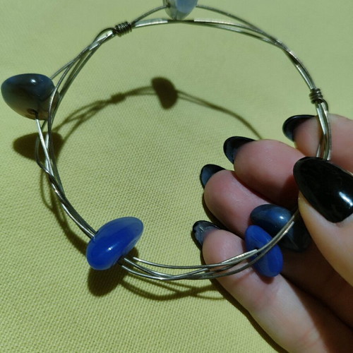 Handmade bracelet like new with blue decorative stones and silver details