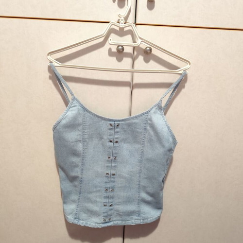 Vintage denim blouse used, size M, blue cotton
