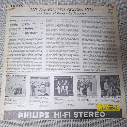 Luis Alberto Del Parana Y Los Paraguayos The Paraguayos' Golden Hits LP used, Latin