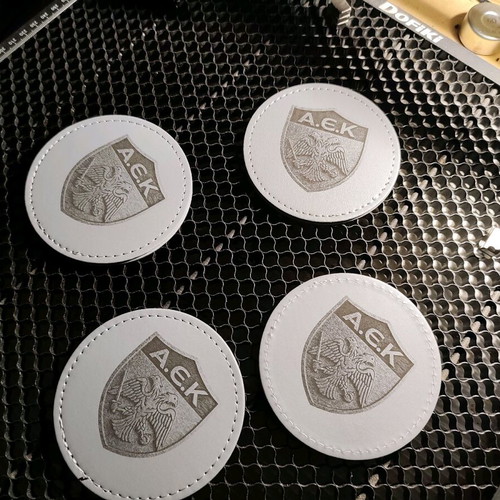AEK coaster set made of leatherette with laser engraving, new, 4 pieces