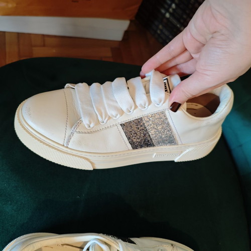 Miu Miu Glitter Stripe Leather Sneakers like new, size 36, white