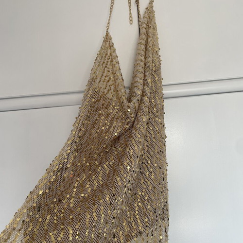 Vassia Kostara Mini Dress M Like New Gold Draped Neck Chain