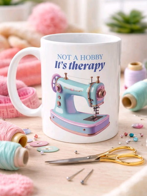 White mug 325ml with sewing machine design new