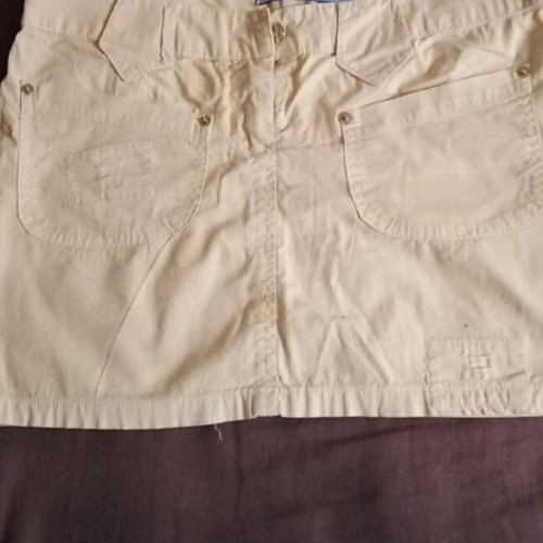Women's mini skirt used, beige-yellow denim fabric, size L