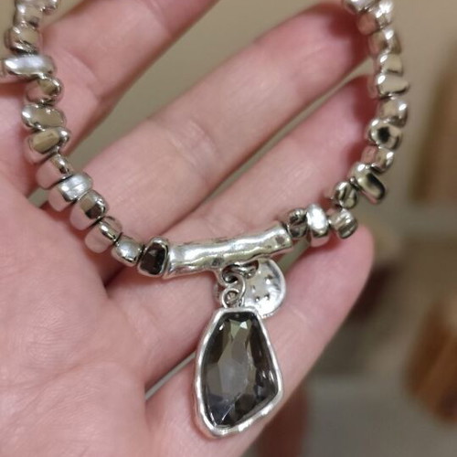 Silver necklace and bracelet set with black stone new