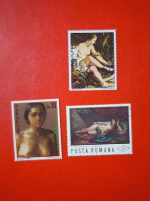 Ασφράγιστα γραμματόσημα τέχνης με γυμνό θέμα σαν καινούργια, σετ 3 τεμαχίων