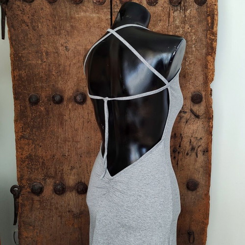 Gray open back maxi dress with halterneck straps, XS