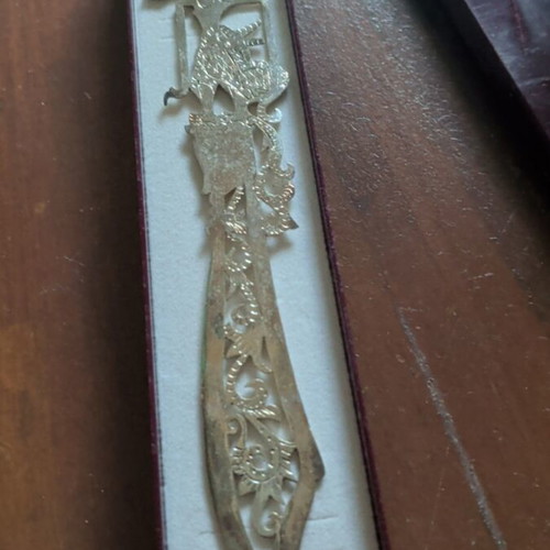 Carved metal letter opener handmade, unused, in original packaging