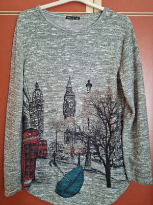 Thin long-sleeve blouse like new, gray, size M