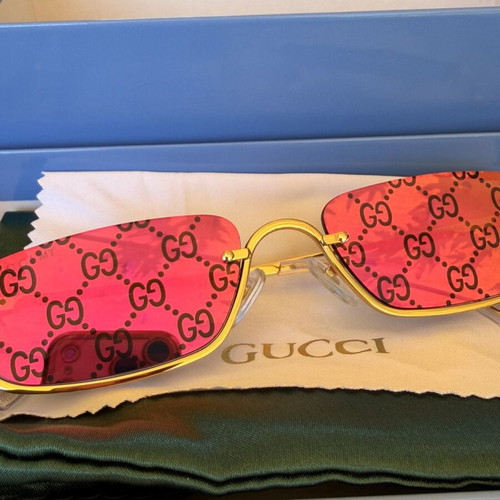 Gucci GG1278S 005 Sunglasses new, gold frame purple mirror