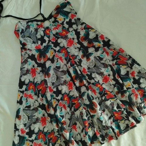Floral mini dress like new with neck tie, S/M