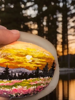 Hand Painted Stone Painting like new, Unique Home Decor