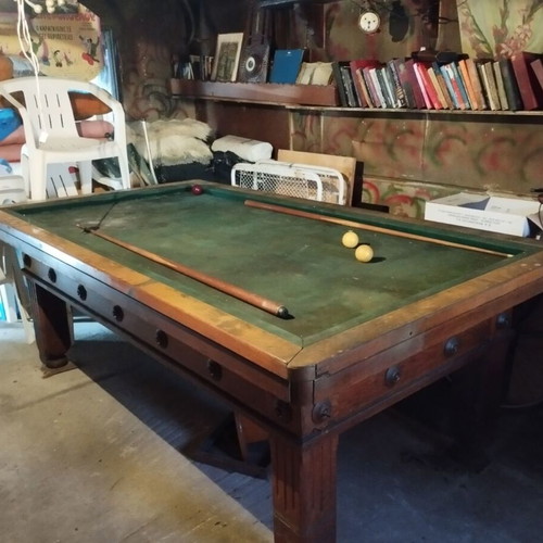 Old French billiard table used, solid wood, heavy and sturdy, with damages