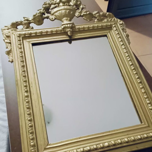 Vintage wall mirror 1955 used, 47×81 cm, wood, metal, plaster