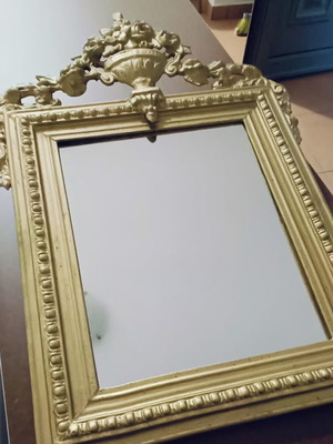 Vintage wall mirror 1955 used, 47×81 cm, wood, metal, plaster