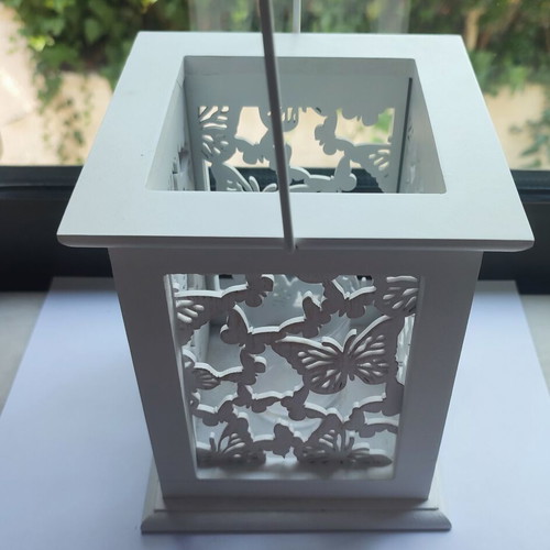 Decorative lantern with butterflies like new, white