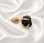 Handmade earrings gold-plated brass and raw obsidian, new