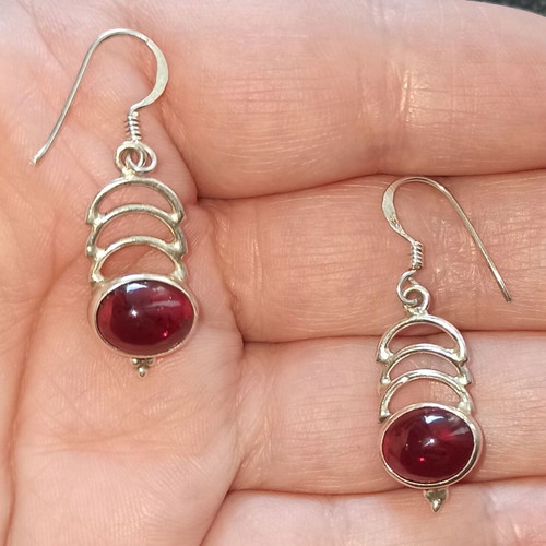 Silver Small Dangle Earrings with Garnet New