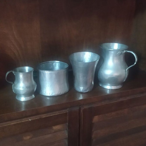 Tin set used, old handmade craftsmanship