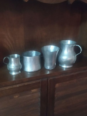 Tin set used, old handmade craftsmanship