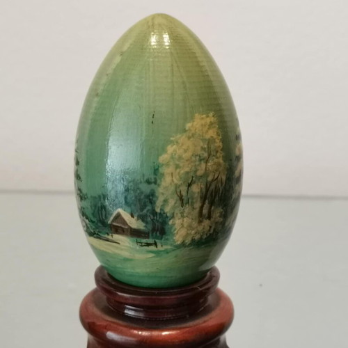 Russian egg used with hand-painted decoration, wooden ornament