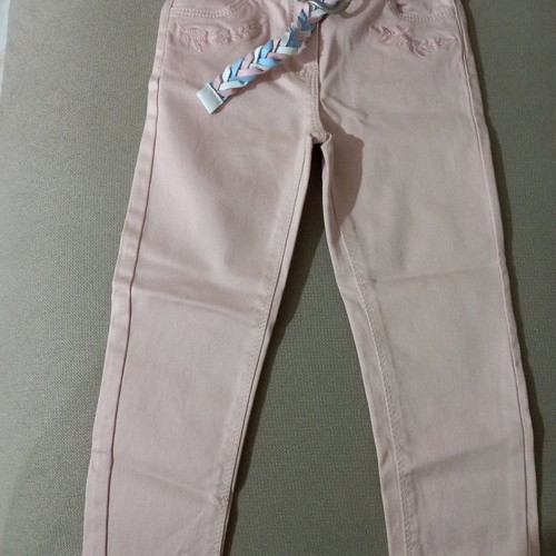 Pastel pink pants new with leather belt and embroidered flowers for 3 years old