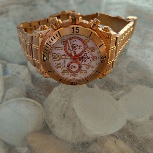 Jacques Farel stainless steel chronograph watch rose gold used