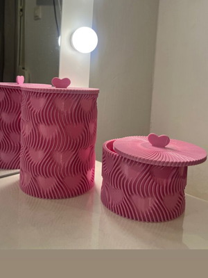 Pink 3D Printed Storage Jars with Heart Lid new, PETG