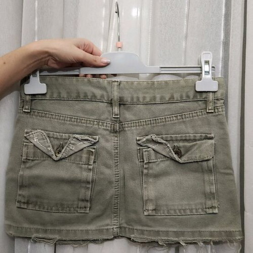 Zara mini skirt used, denim fabric, faded khaki with pockets