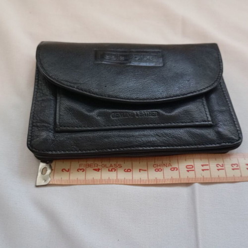 Men's leather wallet used, black genuine leather belt pouch
