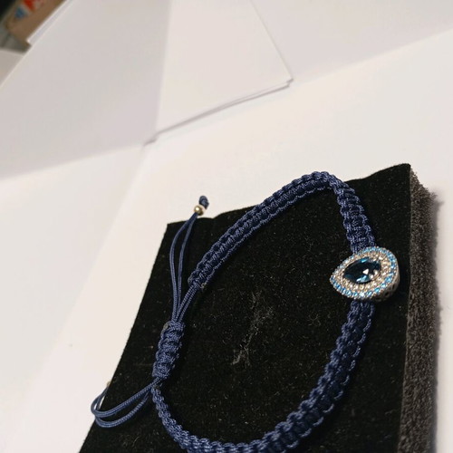 Macrame Bracelet Silver 925 with London Blue Topaz 5x7 and double zircon row new