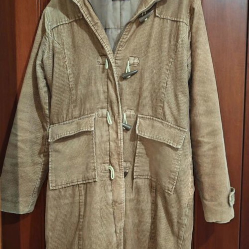 Vero Moda corduroy duffle coat with faux fur hood, tan