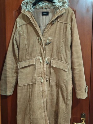 Vero Moda corduroy duffle coat with faux fur hood, tan