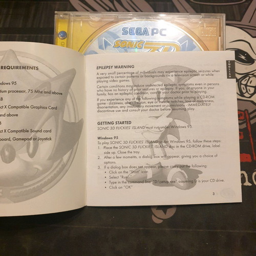 Sonic 3D: Flickies' Island PC CD-ROM used with manual