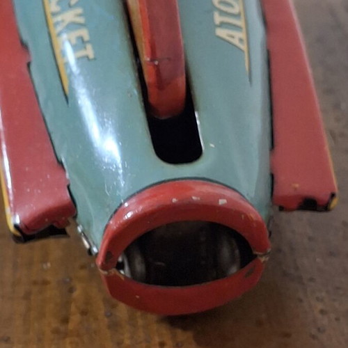 Atomic Rocket Tin Toy 1950s Masudaya Japan used, working mechanical