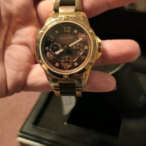 Quantum wristwatch new, brown and gold with bronze bracelet and Swarovski crystals