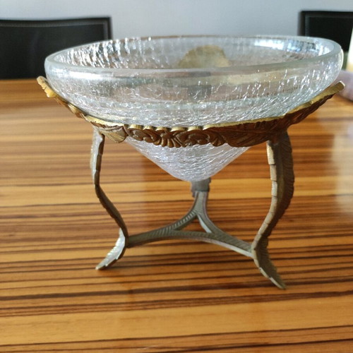 Krosno Poland Glassware fondue bowl new, vintage cracked glass aesthetic